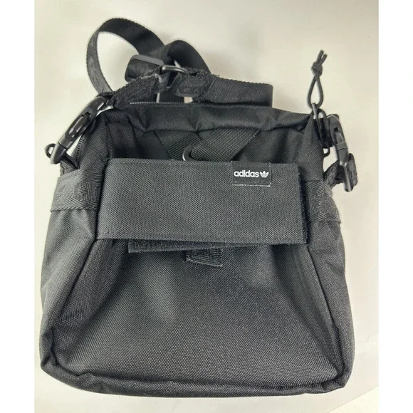 Adidas Large Festival Crossbody Bag Black Gold Trefoil Emblem Adjustable Unisex - Picture 3 of 11